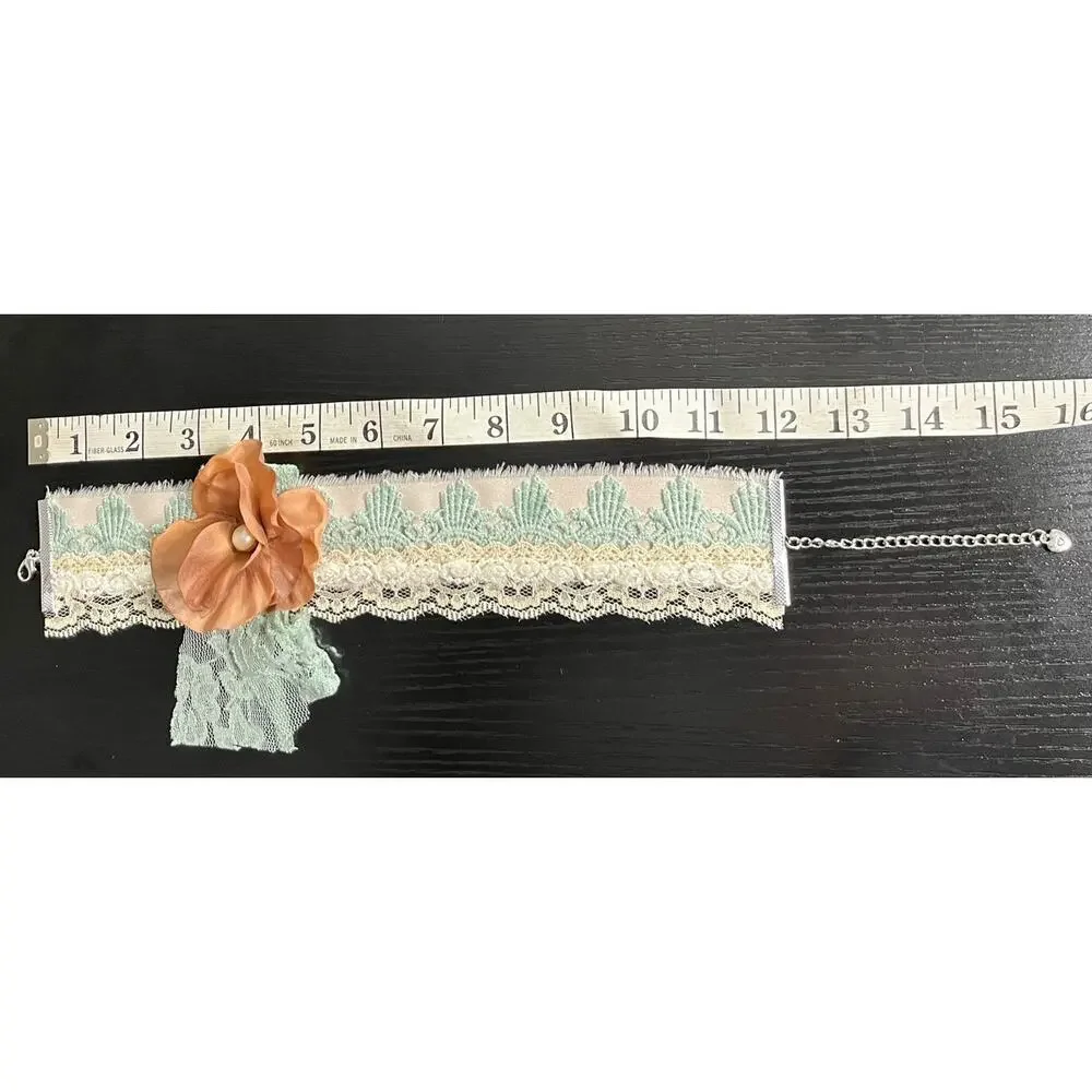 Shabby Chic Choker with Upcycled Lace, Silk Flower & Vintage Pearl Button